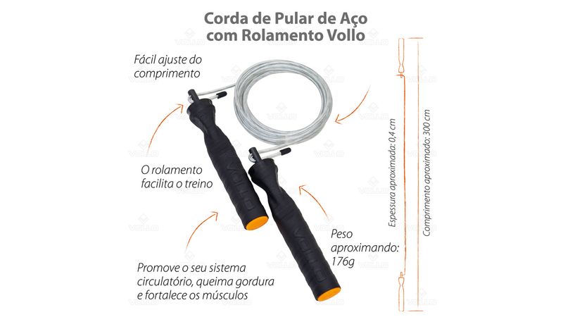 Corda de Pular Crossfit Profissional, em Aço, 3 Mts, C/Rolamento de  Regulagem, Preta, T79 Acte Sports